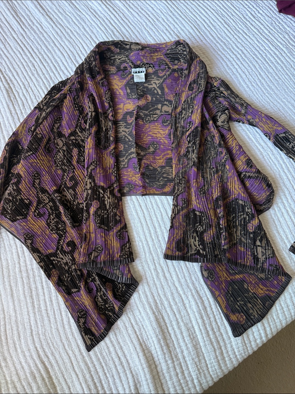Issey Miyake Draped Pleated Shrug in Purple, Black and Gold